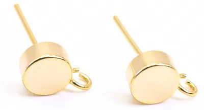 Produktbild von Vintageparts runde Ohrstecker mit Aufhängung 18K Goldbeschichtung Messing, 2 Stück