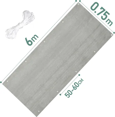 Zdjęcie produktu dla Jiubiaz osłona balkonowa 600 x 75 cm HDPE osłona balkonowa osłona balkonowa osłona przeciwwiatrowa markiza boczna szara