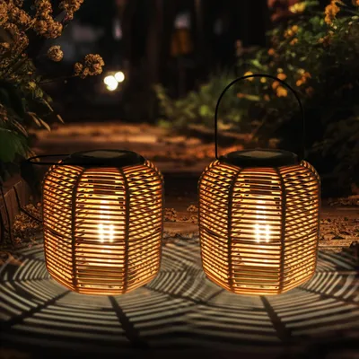 2er-Set Solar-Hängelaternen, wasserdicht, warmweiß, Garten-Deko