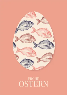 Produktbild von 4x Klassisch elegante Osterkarte mit Fischen Osterei: Frohe Ostern in edlen Farben