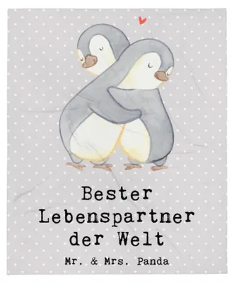 Produktbild von Mr. & Mrs. Panda Kuschelige Decke Pinguin Bester Lebenspartner der Welt - Grau Pastell - Geschenk, Hochzeitstag, Bettdecke, Sofadecke, Ehepartner, Tagesdecke, Plaid