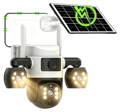 Image de Caméra de sécurité solaire, surveillance à 360 degrés, vision nocturne HD, caméra 4G avec 3 objectifs