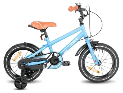 Image de Vélo pour enfants, 45 cm - Vélo pour garçons et filles - Adapté aux enfants de 3 à 9 ans - Avec stabilisateurs - Cadre en acier - Freins V à l'avant, frein à rétropédalage à l'arrière - Couleur : bleu
