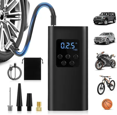 Immagine prodotto di Pompa d'aria elettrica - Compressore portatile - Gonfiatore per pneumatici - Veloce e silenzioso - 45 L/min - Nero