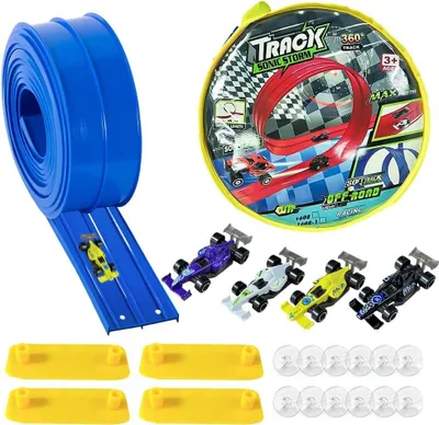Image de Circuit de course pour enfants comprenant 4 m de double rail, 4 voitures de sport, 12 ventouses, circuit de course pour enfants