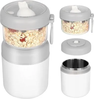 Produktbild von Müsli- und Joghurtbecher to go, 530 ml + 330 ml, tragbar, auslaufsicher, weiß