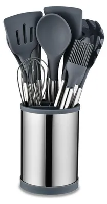 Produktbild von Aoresac Edelstahl-Silikon-Kuechengeschirr-Set, 22-teilig, mit rotierendem Aufbewahrungseimer, Grau | Küche Kochen, Backen
