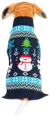 Hunde-Weihnachtspullover, Schneemann, Marineblau, Größe M