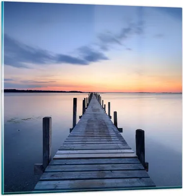 Produktbild von Bilder auf glas - Sonnenuntergang See Wasser Brücke - 60x60cm - Glasbilder - Wandbilder - Kunstdruck - zum Aufhängen bereit - Wanddekoration aus Glas - Glas Bilder - Wandbild auf Glas - GAC60x60-2508