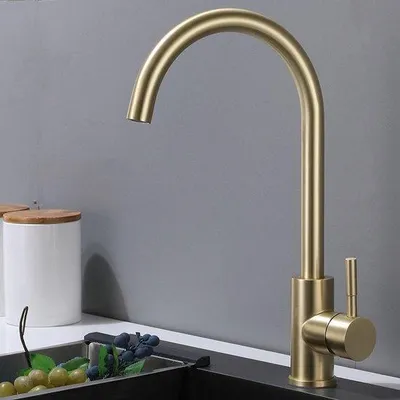 Produktbild von Goldsprayed Küchenarmatur mit Gemüsebecken, doppeltem Warm- und Kaltwasseranschluss