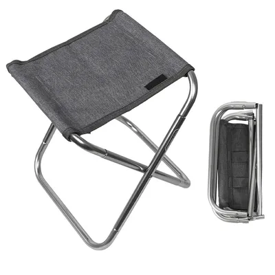 A folded and unfolded portable stool against a white background.