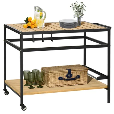Imagen del producto de Carro para barbacoa - Carrito para barbacoa - Carro de parrilla - Carro para barbacoa (BBQ) - Carro de servicio - Madera y metal