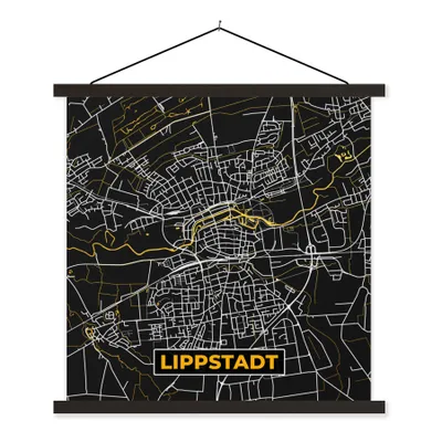 Produktbild von MuchoWow® Textilposter Schwarz und Gold - Stadtplan - Lippstadt - Deutschland - Karte 60x60 cm mit schwarzem Rahmen - Posteraufhänger