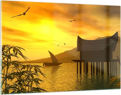 Produktbild von Bilder auf glas - Asien Berg Meer Felsen - 120x80cm - Glasbilder - Wandbilder - Kunstdruck - zum Aufhängen bereit - Wanddekoration aus Glas - Glas Bilder - Wandbild auf Glas - GAA120x80-0363