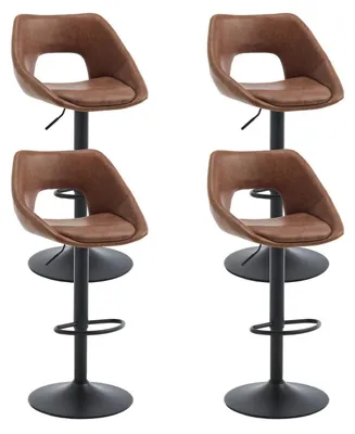 Immagine prodotto di Set di 4 sgabelli da bar, regolabili in altezza, girevoli a 360°, con schienale, rivestiti in ecopelle marrone