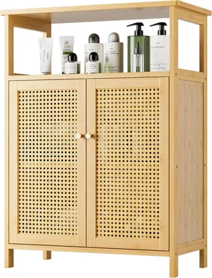 Imagen del producto de Armario de bambú - Armario de almacenamiento - Armario de baño - Armario para sala de estar - Armario de cocina - Bambú natural - Diseño compacto