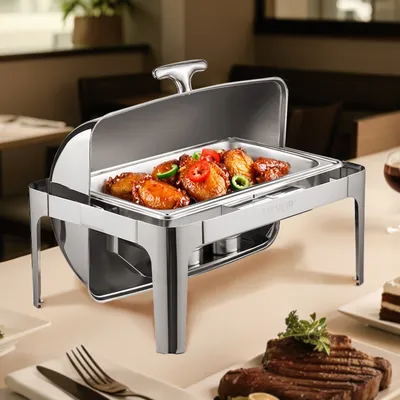 Image de Chafing Dish Set Chauffe-plats Acier inoxydable 8,5L 1 récipient Rolltop Argent
