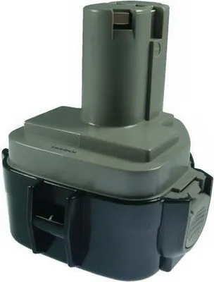 A product shot of a cordless power tool battery pack.