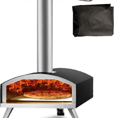 Immagine prodotto di Forno a legna portatile da esterno, 304,8 mm, forno per pizza a pellet e carbone, acciaio inossidabile, fino a 540 °C, paletta per pellet, pietra per pizza e borsa per il trasporto - Forno a legna premium da giardino
