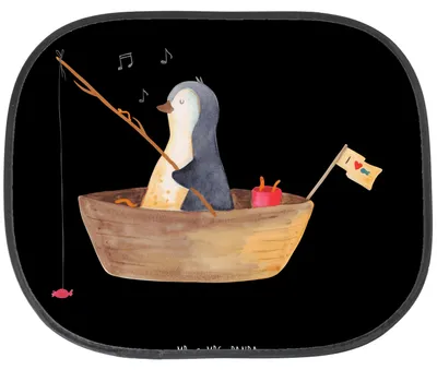Produktbild von Mr. & Mrs. Panda Sonnenschutz Auto Pinguin Angelboot - Schwarz - Geschenk, Sonnenblende, Scheidung, Hitzeschutz, Optimistisch, Motivation, fenster, saugnapf, Boot, Fürs