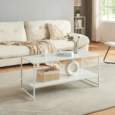 Immagine prodotto di Tavolino 'Ruokolahti' con ripiano in acciaio 102x43x46cm bianco