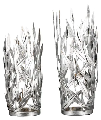 Produktbild von Gilde Windlicht, "Twigs", Blattmotiv, Glas, Metall, silberfarben, VE 2, H. 31 cm, D. 13 cm 84201 4001250842019