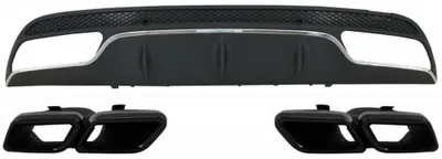 Produktbild von Diffusor für Mercedes W205 S205 14-20 C63 Look Auspuff Tipps Schwarz Sport Paket.