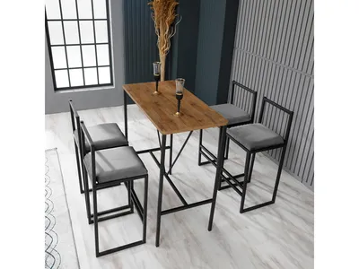 Produktbild von Hanah Home, Nordic - Fume, Bartisch- und Hocker-Set (5-teilig), 100 % MELAMINBESCHICHTETE SPANPLATTEN, Rauch, 90 x 45 x 92 cm