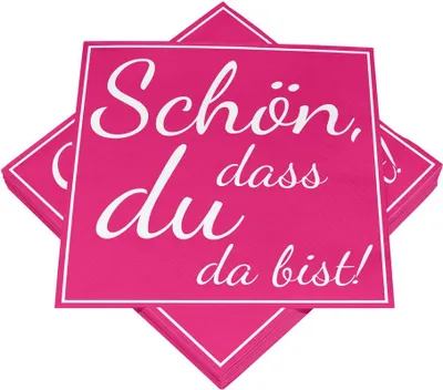Produktbild von 20 Servietten pink "schön, dass du da bist!"  33 x 33 cm