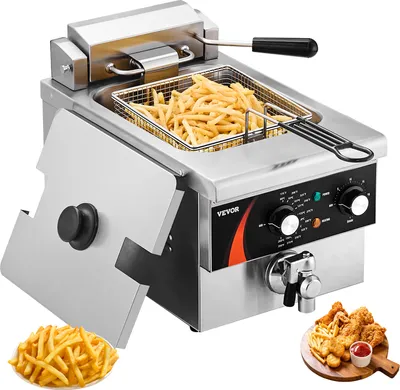 Obrázok produktu pre VEVOR komerčná fritéza, 3000 W elektrická fritéza s košom, 5,9 l fritéza s jedným olejom, zahustená nerezová oceľ, regulácia času a teploty