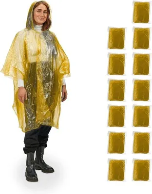 Produktbild von Famanu Regenponcho Set 13 Stück - Uni mit Kapuze und kurzen Ärmeln - Gelb