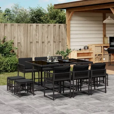 Produktbild von Möbel 11-tlg. Garten-Essgruppe mit Kissen Schwarz Poly Rattan - Sitzgruppe 3211507
