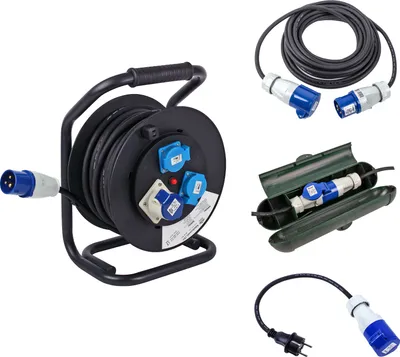 Produktbild von CEE Camping Set Kabeltrommel 25M Kabel 10M Sicherheitsbox Adapter für Wohnwagen