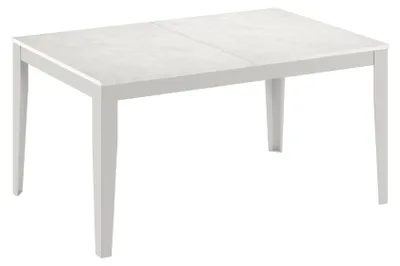 Produktbild von Großer Ausziehtisch (156–316 cm) mit weißer Zementmelamin-Tischplatte und weißem Metallgestell – minimalistisches und modernes Design