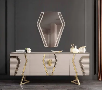 Immagine prodotto di Lussuosa cassettiera bianca e oro con specchio Credenza di design in legno