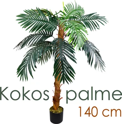 Produktbild von Decovego künstliche Kokospalme, Kunstpflanze,140 cm, Kunstpalme für Wohn- & Büroräume, Allergikerfreundlich & Pflegeleicht