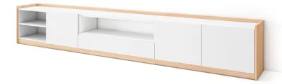 Produktbild von TV-Schrank, Lowboard, 310x37x50cm, Für TV-Geräte bis zu 80", Fernsehtisch, Weiß und Eiche Soft