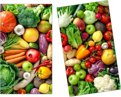 Produktbild von Spritzschutz Herdabdeckplatte Schneidebrett aus Glas Obst und Gemüse 2-Teilig (60x52cm)
