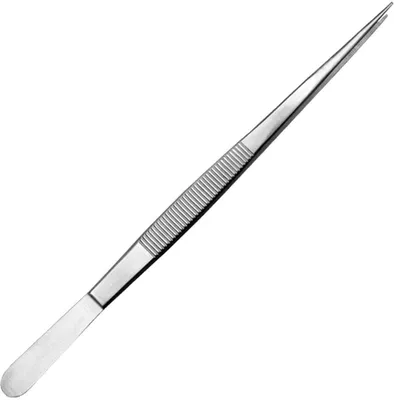 A single pair of tweezers on a white background.