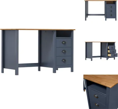 Produktbild von vidaXL Schreibtisch Hill mit 3 Schubladen Grau 120x50x74cm Kiefernholz -  Schreibtische
