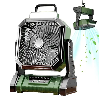 Produktbild von F70 Outdoor Camping Ventilator – Wiederaufladbarer Akku Lüfter mit 5400mAh, LED Licht & USB-C, Ideal für Reisen, Strand & Zelten