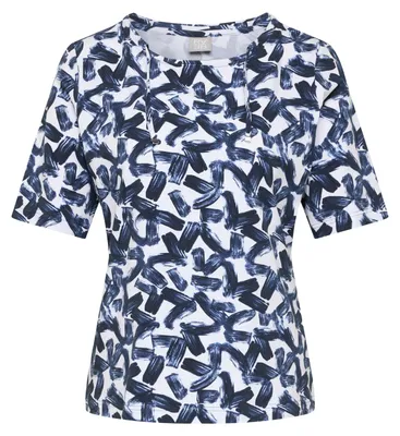 Produktbild von RABE T-Shirt Dunkelblau Größe 38 mit Rundhalsausschnitt, Allover-Print und Halbarm