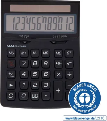 Produktbild von MAUL Tischrechner ECO 850 LCD-Anzeige 1-zeilig, 12 Ziffern Solar 17.5 x 12.6 x 3.5 cm schwarz