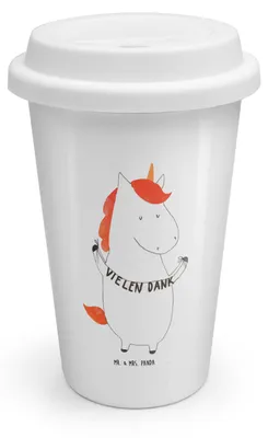 Produktbild von Mr. & Mrs. Panda Kaffeebecher To Go Einhorn Dankeschön - Weiß - Geschenk, Danksagung, Vielen Dank, Coffee Becher, Unicorn, Keramikbecher, Danke, Einhörner, Thermobecher