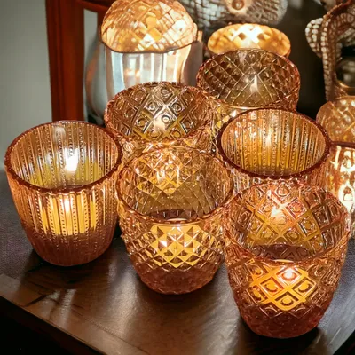 Produktbild von Windlicht 6 St Glas Teelichthalter Teelichtgläser Windlichter Kerzenhalter Braun