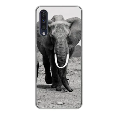 Produktbild von MuchoWow® Handyhülle Schutzhülle Hülle für Samsung Galaxy A50 Elefant - Kind - Schwarz - Weiß Silikon Softcase Handy Hülle - Mobiltelefonhülle