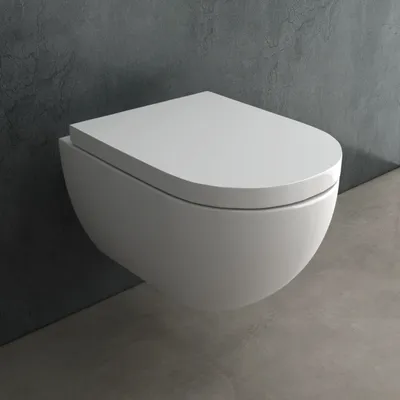 Produktbild von Alpenberger Hänge WC Spülrandlos Toilette | Keramik Wand WC Toilettendeckel mit Absenkautomatik | Duroplast Toilettendeckel mit Absenkautomatik - UNI Sitz | Bad & Gäste WC | Passend Geberit