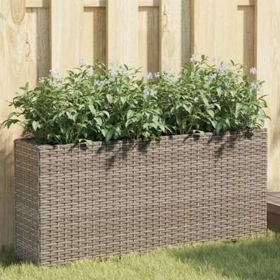 Produktbild von Möbel Pflanzkübel mit 2 Töpfen 2 Stk. Grau 90x20x40 cm Poly Rattan - Beete 3210515