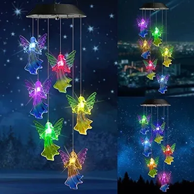 Produktbild von PolkaHome® Solar-Windspiel für den Garten – 6 LED wasserdichte Windglocke mit Farbwechsel-Lichtern, 80 cm Höhe