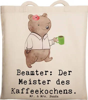 Produktbild von Mr. & Mrs. Panda Jutebeutel Beamter Kaffeemeister - Transparent - Geschenk, Hingabe, Einkaufstasche, Büro, Uni Tasche, Geschenke für Berufstätige, Berufsliebe, Beruf